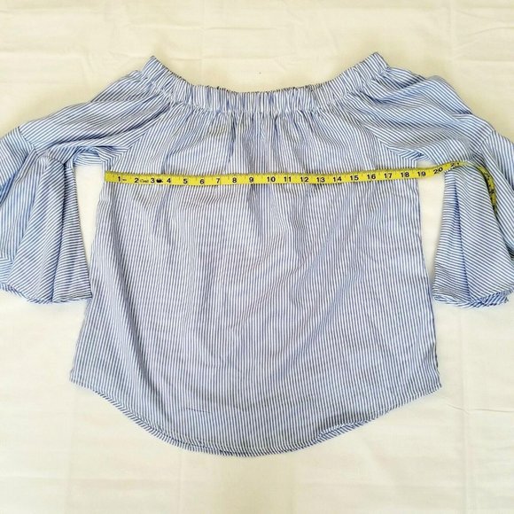 Kontrol Contemporary Blue & White Stripe Off-Shoulder 3/4 Sleeve Blouse Medium - Picture 10 of 13